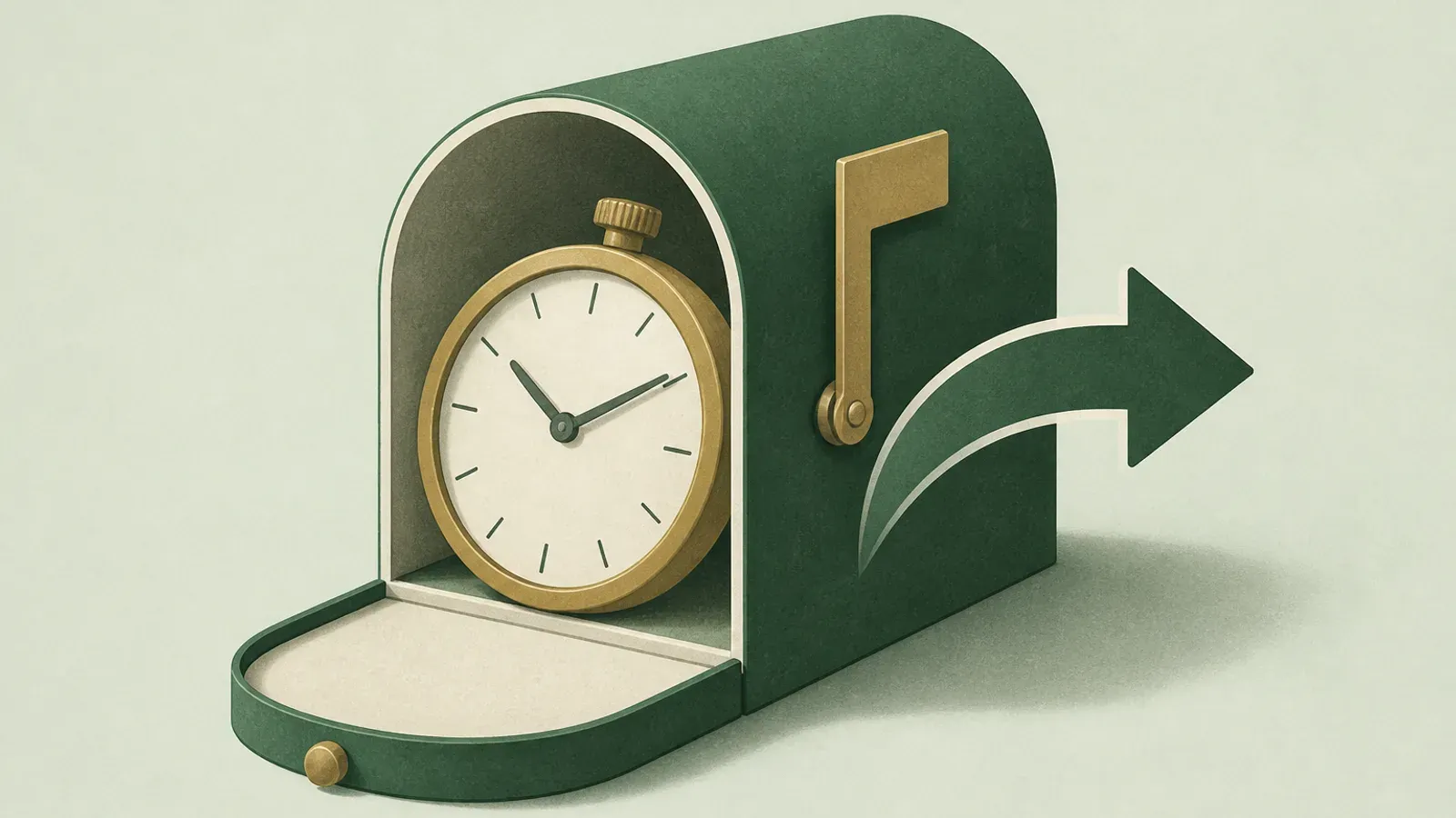 Soft illustration of an account mailbox with a dormant clock and transfer arrow